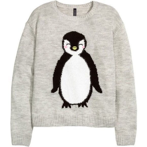 H&M Sweaters - H&M Sweater Cute Penguin Embroidered Holiday Christmas Winter Wool Grey S